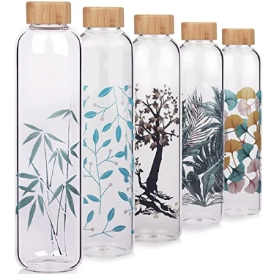 Image of Cleesmil Sports Borosilicate Glass Water Bottle BPA Free Drinking with Neoprene Sleeve 1000 ml / 1 litre (Bamboo)
