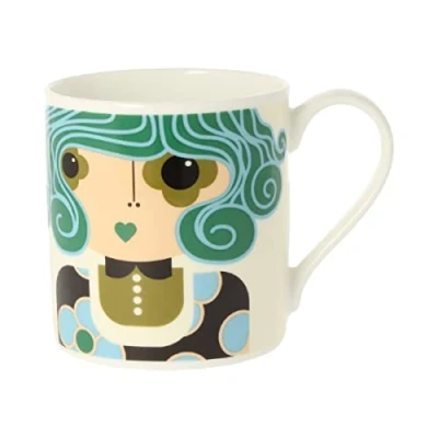 Image of Orla Kiely Dee Teal Quite Big Mug 350ml Bone China