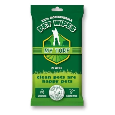 Image of My Turf Cat Dog Grooming Pet Wipes 25 Biodegradable 15x20cm Quick Easy Cleaning &amp; For Bums, Body, Paws, Eyes Ears Alcohol Free Wet