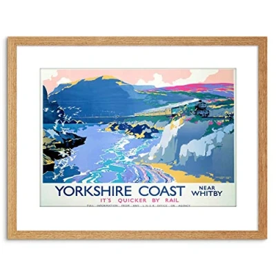 Image of Wee Blue Coo TRAVEL YORKSHIRE WHITBY ENGLAND UK STEAM TRAIN GULLS SEA FRAMED PRINT F97X7226