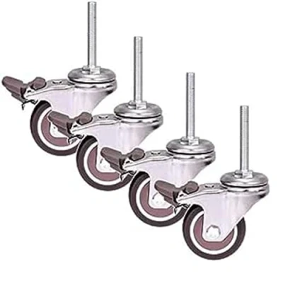Image of 2 Inch 50mm Wheels M8x50mm Thread Furniture Casters Silent Universal Swivel Heavy Duty Rubber with Brake for Trolley Baby Bed Wine Cart 200KG 4PCS (Screw)