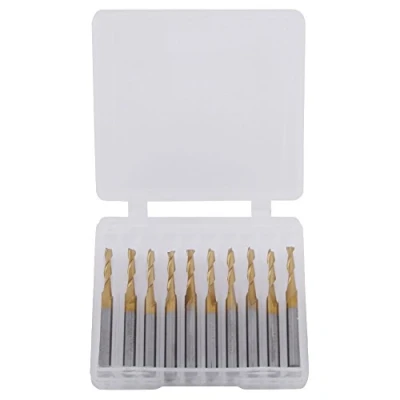 Image of TOPINCN Flat Nose End Mill Titanium Coated Double Flute Mills Milling Tool Cnc Router Bits With Storage Case 3.175Mm Shank 2Mm*12Mm 10Pcs/Set