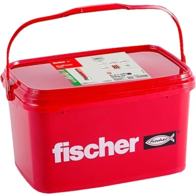 Image of fischer Duopower 8 x 40, Universal Dowels, Powerful 2 Component Plastic Dowels for Attaching to Concrete, Plasterboard and Much More, No Screws, in Reusable Bucket, 1,200 Pieces