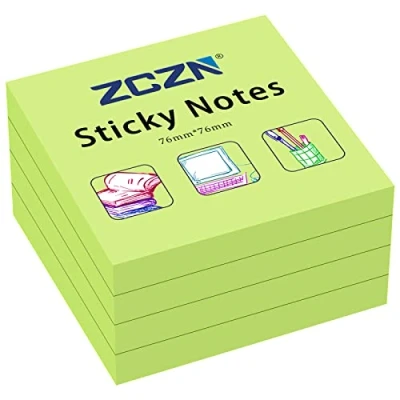Image of ZCZN 76 x mm Sticky Notes, 100 Sheets/Pad, 4 Pads, Green