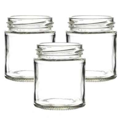 Image of Set of 48x 190ml Panelled Jam Jars Including Gold Twist Off Caps Glass Preserve &amp; Chutney J&amp;B