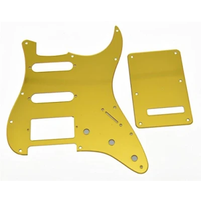 Image of KAISH 11 Hole ST/Strat Style Pickguard HSS Pick Guard with ST Back Plate Tremolo Trem Cover for USA/Mexico Stratocaster/Strat Gold Mirror 1 Ply