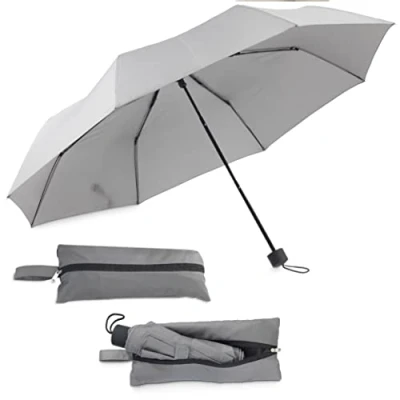 Image of Maximex 2 in 1 pocket umbrella with pocket, space saving integrated shopping bag, quick drying handle and low weight, 40 x m, gray, 7x25x7 cm