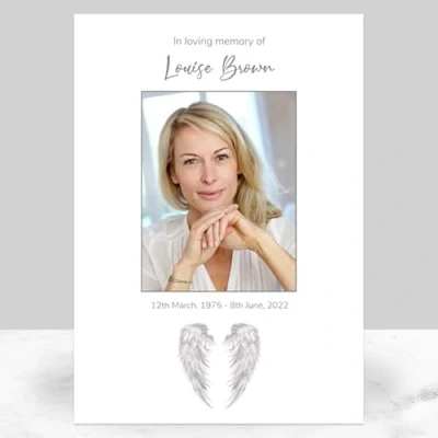 Image of Dotty about Paper Funeral Memorial Sign Grey Angel Wings A4