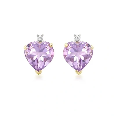 Image of Carissima Gold Women&#039;s 9ct Yellow Diamond Amethyst Heart Stud Earrings