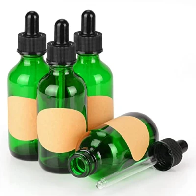 Image of stonylab 4 Pack Glass Dropper Bottle, Empty Bottle with Dropper, Inner Plug and Label for Essential Oils Aromatherapy Fragrances (60 ml, Green)