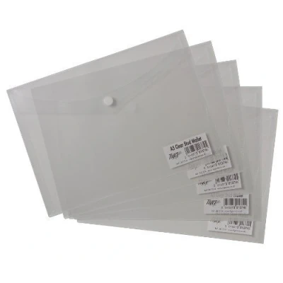 Image of 5 x High Grade A5 Clear Stud Press Wallets Plastic Document Popper Files