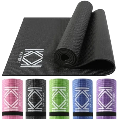 Image of KK 6mm Thick Yoga Mats PVC Fitness Mat Non Slip 180 x 60 cm Exercise Gym Perfect for Pilates, Stretching, Gymnastics &amp; Camping Compact Lightweight With Carry Bag (BLACK)