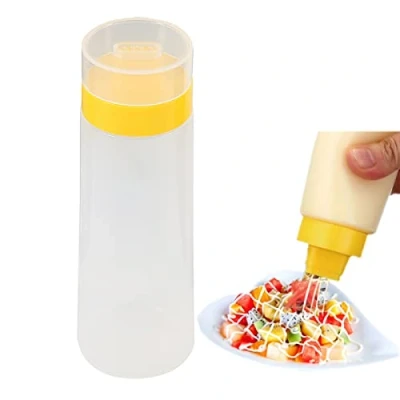 Image of Agatige 4 hole Squeeze Condiment Bottles,10 oz Plastic Sauce Bottle with Leak Proof Clear Cover Cap, Dispenser for Ketchup Mustard Mayo Hot Sauces Olive Oil
