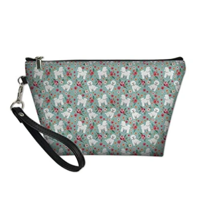 Image of Pizding Bichon Frise Cosmetic Bag Travel Portable Small Makeup Pouch Toiletry Organizer for Women Girl PU Leather