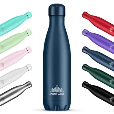 Image of Mont Clair l&#039;O Stainless Steel Water Bottle, Vacuum Insulated BPA Free, 12h Hot &amp; 24h Cold Drinks, Metal Bottle 1L Leakproof, Ideal for Adult, Kids, Running Dark Blue