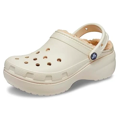Image of Crocs Classic Platform Lined Slippers, Women&#039;s, Size: 3, Bone Synthetics
