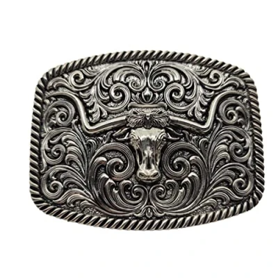 Image of Xwest Silver Texas Longhorn Western Cowboy Belt Buckle