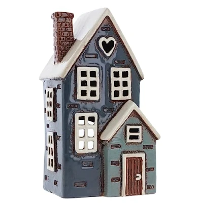 Image of Shudehill Giftware Ceramic Village Pottery Navy Porch house Tealight Holder, beautiful warming gift, Home Ornament, Candle Holder