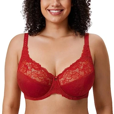Image of Delimira Women&#039;s Beauty Lace Non Padded Minimiser Full Figure Underwire Bra Dark Red 40D