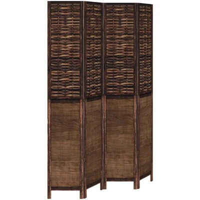 Image of vidaXL Dark Brown Room Divider 4 Panel Solid Paulownia Wood &amp; Bamboo Privacy Screen for Living Room/Bedroom/Office, 140 145x220 cm