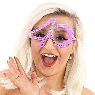 Image of Pohotobooth Props Ltd Number shaped Milestone Birthday Diamante Glasses (Pink 40th Birthday)