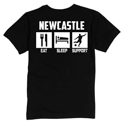 Image of FootballApparelGifts Newcastle Eat Sleep Support Premium T Shirt Gift Mens (Large) Black
