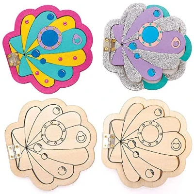 Image of Baker Ross FC836 Mermaid Wooden Fairy Doors Pack of 4, Wood Craft Kits for Girls, Girls Arts and Crafts Projects