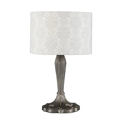 Image of LITECRAFT Table Lamp Tiffany Style Base with Damask Grey Shade Antique Brass