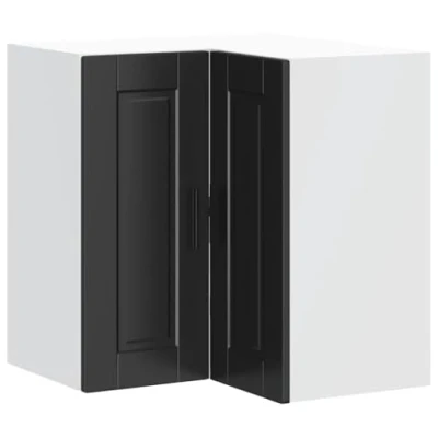 Image of vidaXL Kitchen Wall Corner Cabinet Porto Black Engineered Wood with Ample Storage and Mounted Design 57x57x60 cm