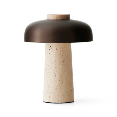 Image of Audo Copenhagen Reverse Portable Table Lamp Sand Travertine/Bronzed Aluminium