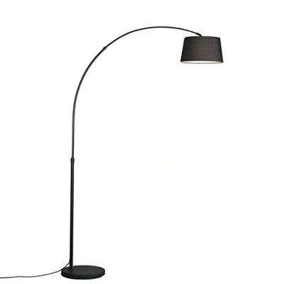 Image of Qazqa Modern Arc Floor lamp I Light Black with Fabric Shade Basic Suitable for LED E27 1 Steel Living Room