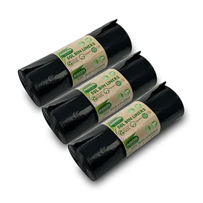 Image of Addis 50 litre Kitchen Waste Trash Degradable Bin Liners Strong, Bulk 3x 20 Roll packs, total 60 liners, New Recycled Black