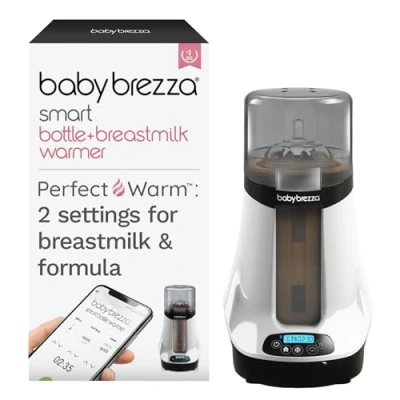 Image of Baby Brezza Safe &amp; Smart Electric Bottle Warmer, Breastmilk + Food Defroster Universal Fits All Feeding Bottles: Glass Plastic Wireless Bluetooth Control, White, 1 Count (Pack of 1)