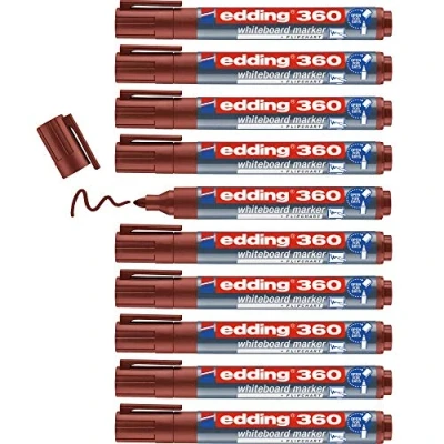 Image of edding 360 whiteboard marker brown 10 pens round tip 1.5 3 mm pen dry wipe for whiteboards, flipcharts, pinboards, magnetic and memo boards sketchnotes