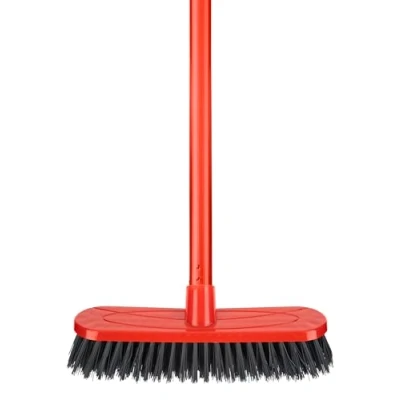 Image of HOMESHOPA Heavy Duty Outdoor Broom Stiff Bristle Brush Head with Handle, Red Hard Sweeping Yard Floor Scrubbing Cleaning Gardens Driveways Wood Stone Tile Warehouse Leaves Lawn