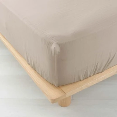 Image of douceur d&#039;intérieur, Fitted Sheet (160 x 200 cm) Angelia Sand, Cotton Gauze