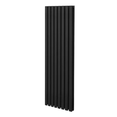Image of Oval Column Radiator 1600mm x 480mm Modern Designer Double Panel Central Heating Heater Matt Black Carbon Steel Vertical Kitchen Living Room Bathroom Free Cleaning Brush Fixing Kit &amp; Brackets