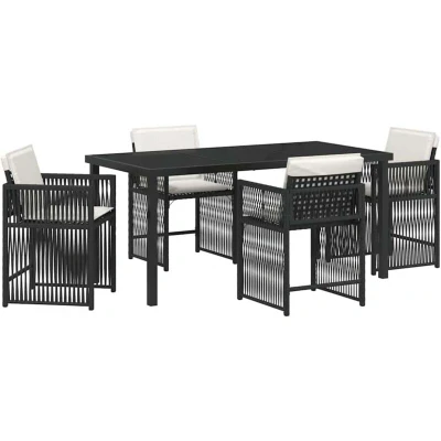 Image of vidaXL 5 Piece Garden Dining Set with Cushions Black Poly Rattan