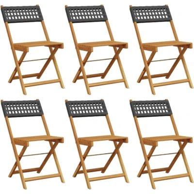 Image of vidaXL Folding Garden Chairs 6 pcs Black Poly Rattan and Solid Wood