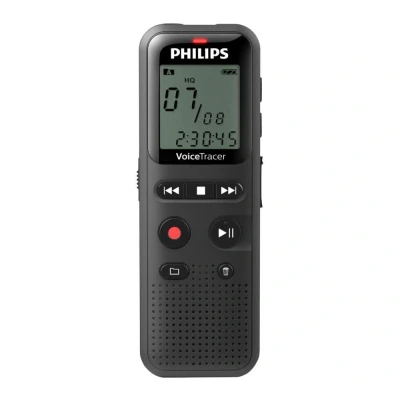 Image of Philips VoiceTracer DVT1160 Audio Recorder Voice Activation Function, Mono WAV/ADPCM, 8GB, One Touch Operation, USB PC Connection, Black