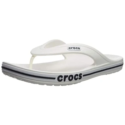 Image of Crocs Women&#039;s Bayaband Flip Flop, White/Navy, 12 UK