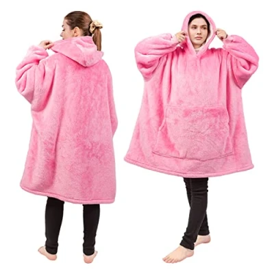 Image of ASAB Blanket Hoodie Cosy Fleece Hooded With Sleeves And Pocket Ultra Soft Plush Warm For Men Women Oversized (Pink)