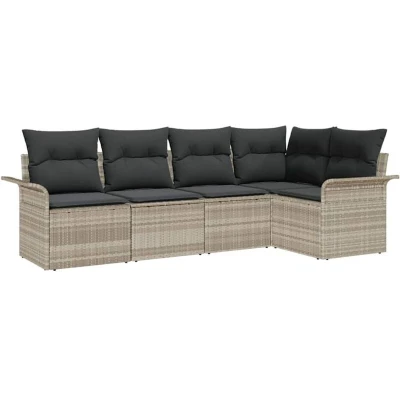 Image of vidaXL 5 Piece Garden Sofa Set with Cushions Light Grey Poly Rattan