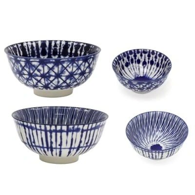 Image of Carousel Home Blue Patterned Rice Bowl Ceramic Tapas Snack Dipping Stoneware Serving For Olives Nuts And Nibbles 12cm Design Varies One Supplied
