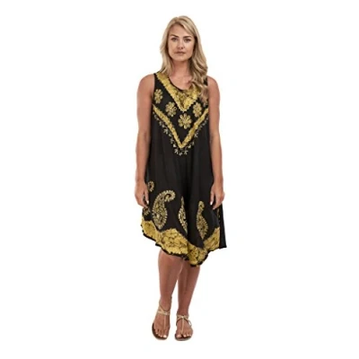 Image of Magritta Women Plus Size Sleeveless Tie dye Beach Summer Knee Length Sundress (One (12 24) UK, Yellow)