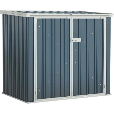 Image of Outsunny 5ftx3ft Garden 2 Bin Steel Storage Shed w/Double Locking Doors, Openable Lid