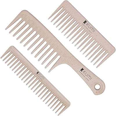 Image of Kumi Eco Friendly 3 Piece Wide Tooth Detangle &amp; Styling Comb Set Oatmeal