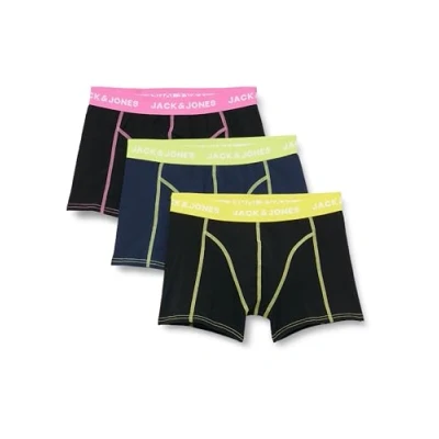 Image of JACK &amp; JONES Men&#039;s Jaccontra Trunks Pack of 3 Boxer Shorts, Strawberry Moon/Pack: Navy Blazer Black, L