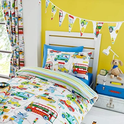 Image of Girls Unisex Zoo Escape Animals White 3.1 Metre Double Sided Bedroom Bunting Banner Triangle Flags
