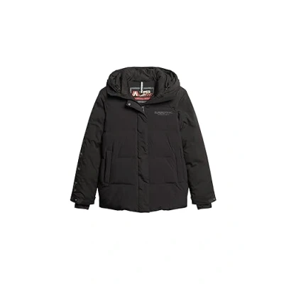 Image of Superdry Women&#039;s City Padded Hooded Wind Parka Jacket, Black/White, UK 6
